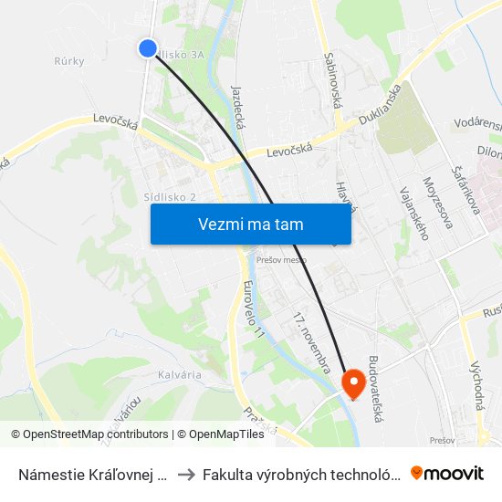 Námestie Kráľovnej Pokoja to Fakulta výrobných technológií TUKE map