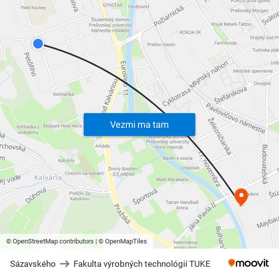 Sázavského to Fakulta výrobných technológií TUKE map