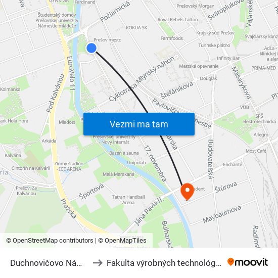 Duchnovičovo Námestie to Fakulta výrobných technológií TUKE map