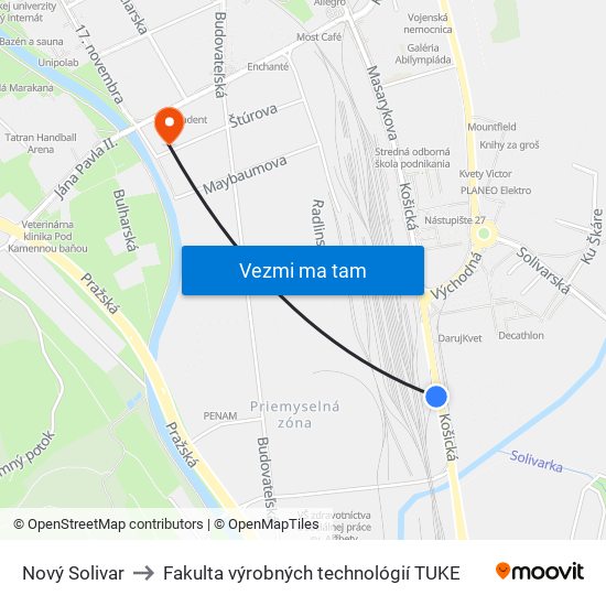 Nový Solivar to Fakulta výrobných technológií TUKE map