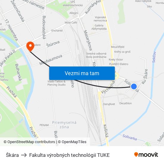 Škára to Fakulta výrobných technológií TUKE map