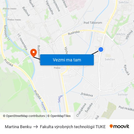 Martina Benku to Fakulta výrobných technológií TUKE map