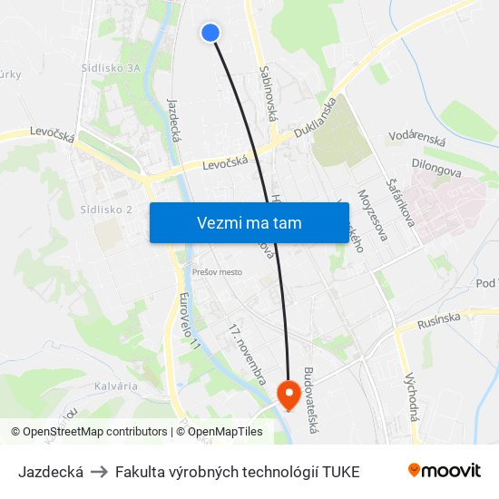 Jazdecká to Fakulta výrobných technológií TUKE map