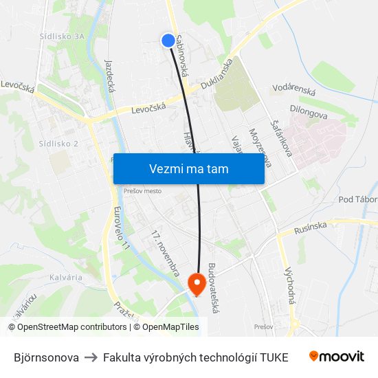 Björnsonova to Fakulta výrobných technológií TUKE map