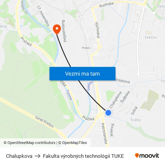 Chalupkova to Fakulta výrobných technológií TUKE map