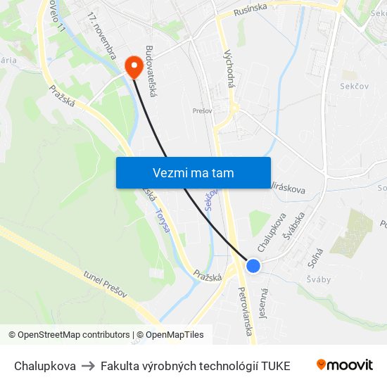 Chalupkova to Fakulta výrobných technológií TUKE map