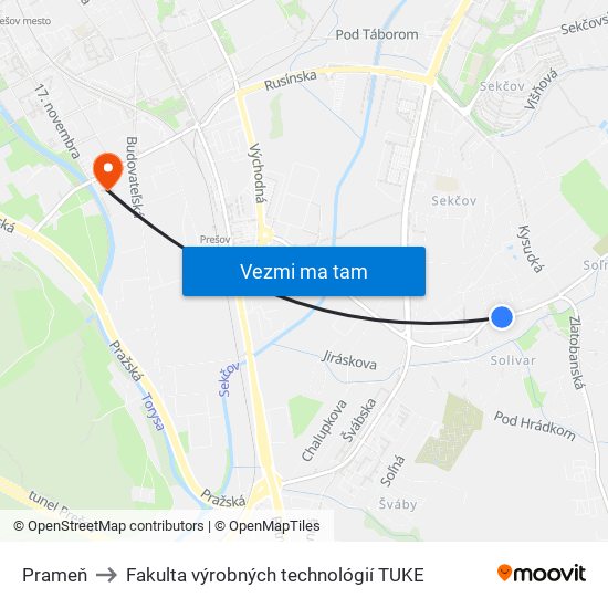 Prameň to Fakulta výrobných technológií TUKE map