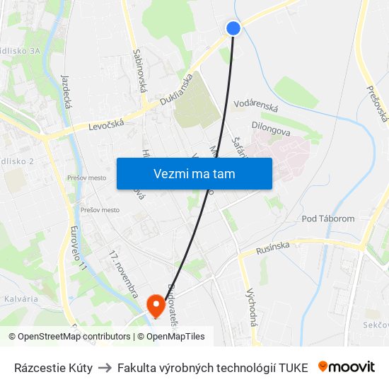 Rázcestie Kúty to Fakulta výrobných technológií TUKE map