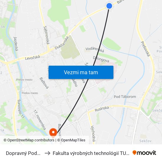 Dopravný Podnik to Fakulta výrobných technológií TUKE map