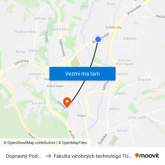 Dopravný Podnik to Fakulta výrobných technológií TUKE map