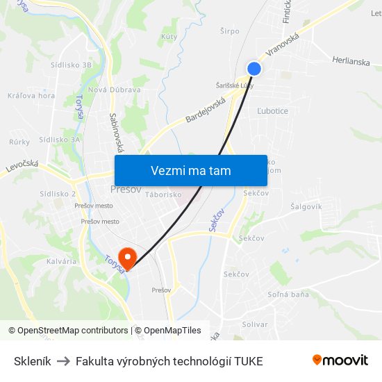 Skleník to Fakulta výrobných technológií TUKE map