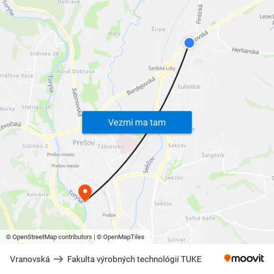 Vranovská to Fakulta výrobných technológií TUKE map