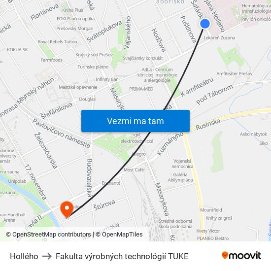 Hollého to Fakulta výrobných technológií TUKE map