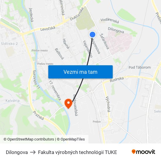 Dilongova to Fakulta výrobných technológií TUKE map