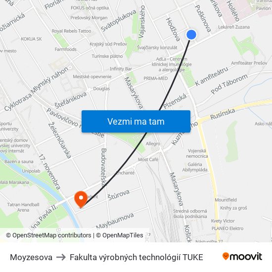 Moyzesova to Fakulta výrobných technológií TUKE map