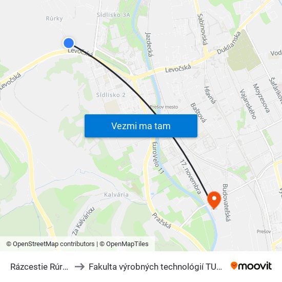 Rázcestie Rúrky to Fakulta výrobných technológií TUKE map