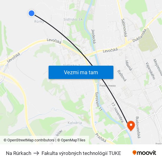 Na Rúrkach to Fakulta výrobných technológií TUKE map