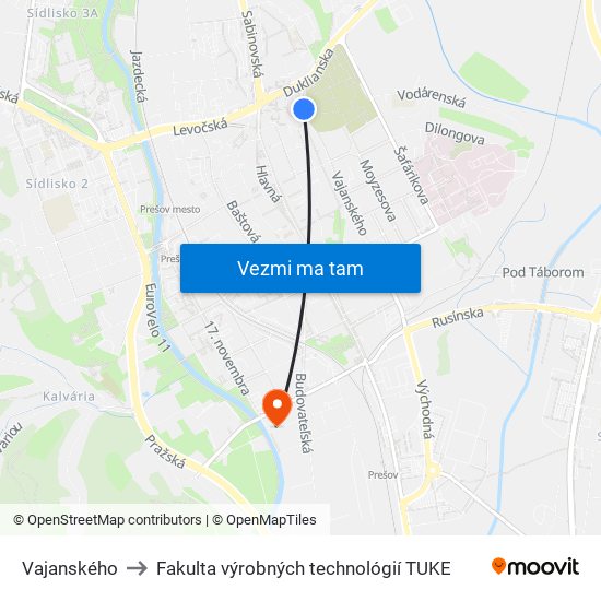 Vajanského to Fakulta výrobných technológií TUKE map