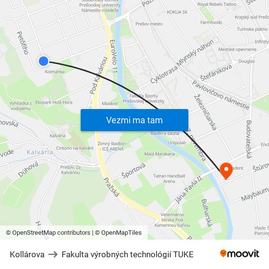 Kollárova to Fakulta výrobných technológií TUKE map