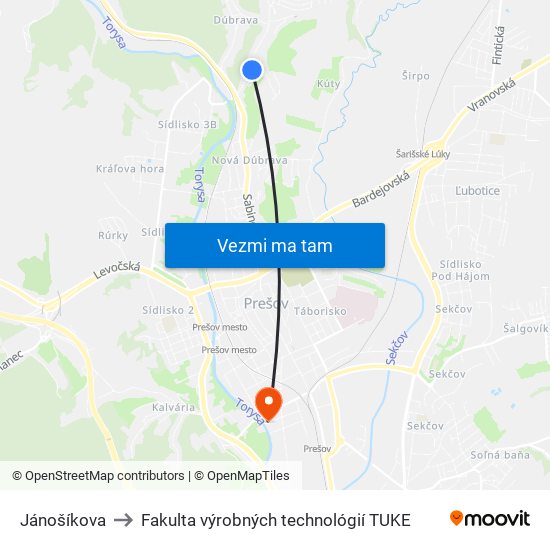 Jánošíkova to Fakulta výrobných technológií TUKE map