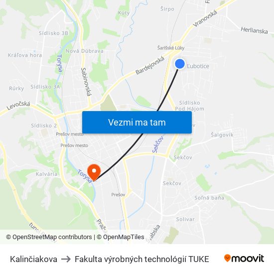 Kalinčiakova to Fakulta výrobných technológií TUKE map