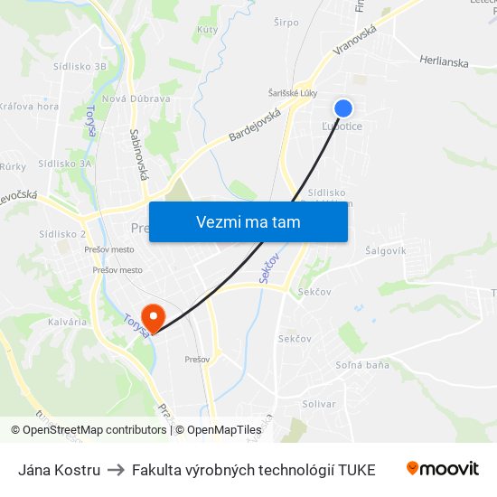 Jána Kostru to Fakulta výrobných technológií TUKE map