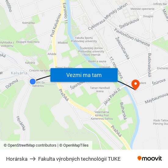 Horárska to Fakulta výrobných technológií TUKE map