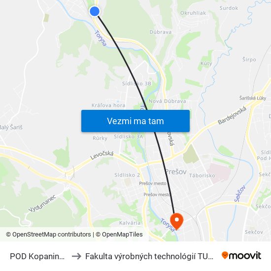 POD Kopaninou to Fakulta výrobných technológií TUKE map