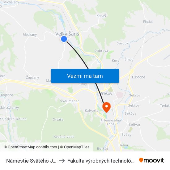 Námestie Svätého Jakuba to Fakulta výrobných technológií TUKE map