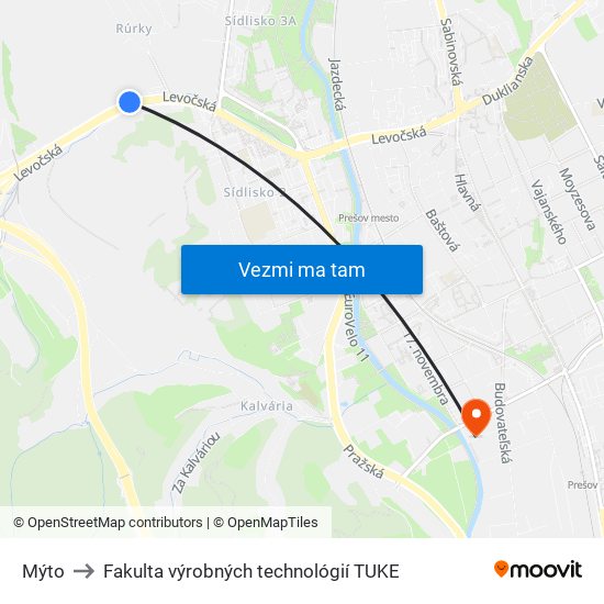 Mýto to Fakulta výrobných technológií TUKE map