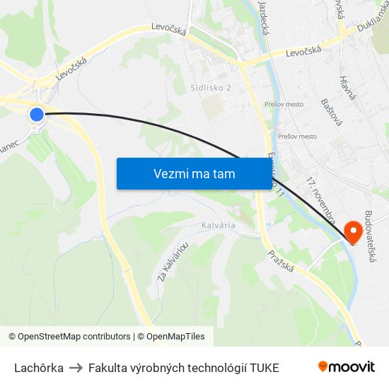 Lachôrka to Fakulta výrobných technológií TUKE map