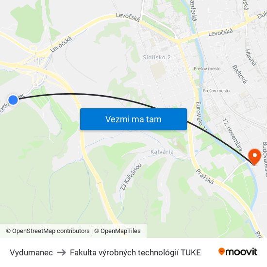 Vydumanec to Fakulta výrobných technológií TUKE map