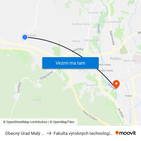 Obecný Úrad Malý Šariš to Fakulta výrobných technológií TUKE map