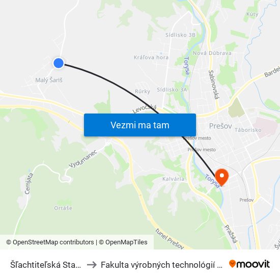 Šľachtiteľská Stanica to Fakulta výrobných technológií TUKE map