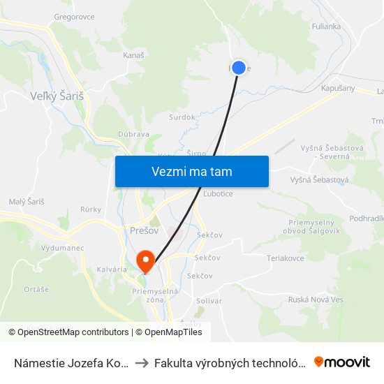 Námestie Jozefa Kolarčíka to Fakulta výrobných technológií TUKE map