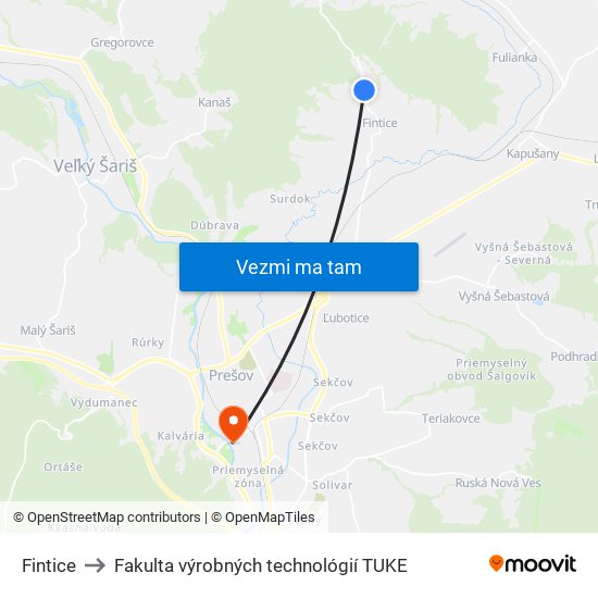 Fintice to Fakulta výrobných technológií TUKE map