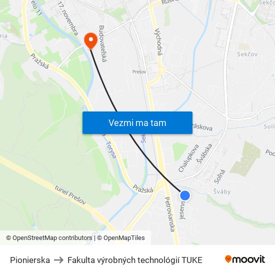 Pionierska to Fakulta výrobných technológií TUKE map