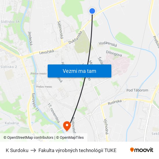 K Surdoku to Fakulta výrobných technológií TUKE map