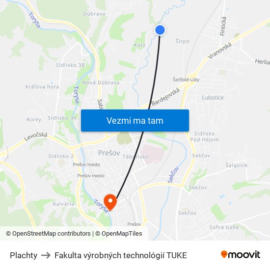 Plachty to Fakulta výrobných technológií TUKE map