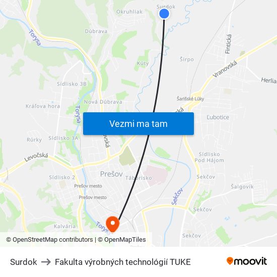 Surdok to Fakulta výrobných technológií TUKE map