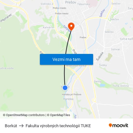 Borkút to Fakulta výrobných technológií TUKE map