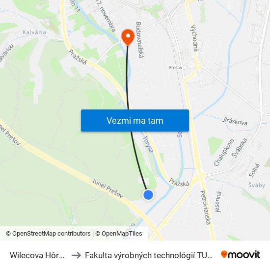 Wilecova Hôrka to Fakulta výrobných technológií TUKE map