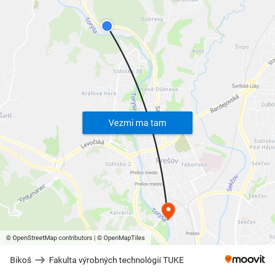 Bikoš to Fakulta výrobných technológií TUKE map