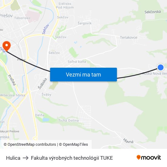 Hulica to Fakulta výrobných technológií TUKE map