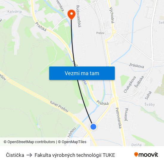 Čistička to Fakulta výrobných technológií TUKE map