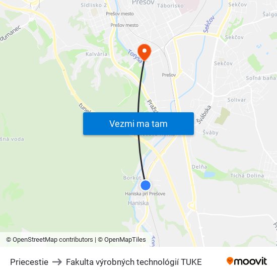 Priecestie to Fakulta výrobných technológií TUKE map