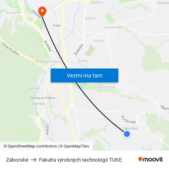 Záborské to Fakulta výrobných technológií TUKE map