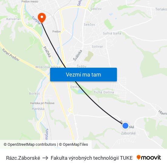 Rázc.Záborské to Fakulta výrobných technológií TUKE map