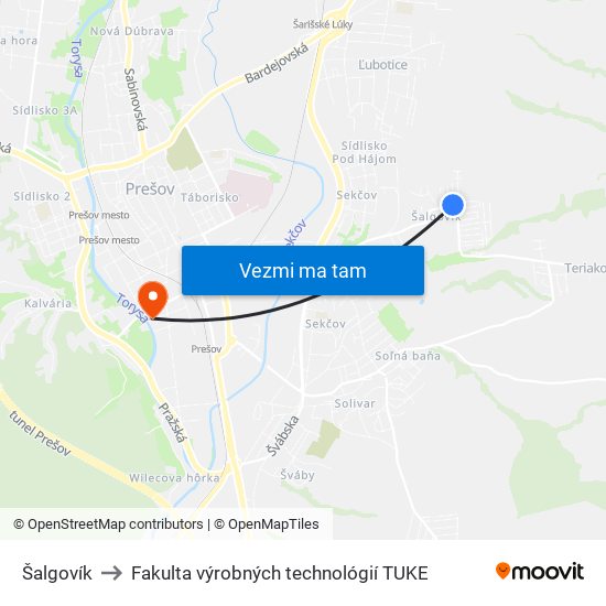 Šalgovík to Fakulta výrobných technológií TUKE map