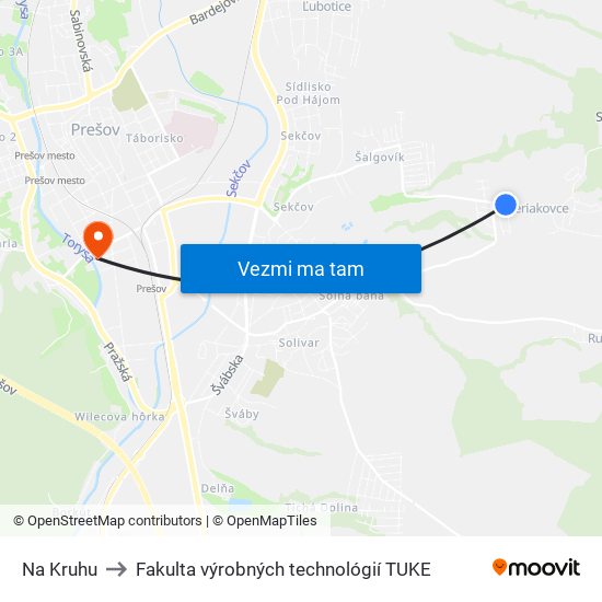 Na Kruhu to Fakulta výrobných technológií TUKE map